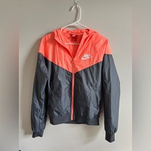 Nike Orange and Grey Full Zip Hooded Women's Windbreaker Jacket - Size Medium